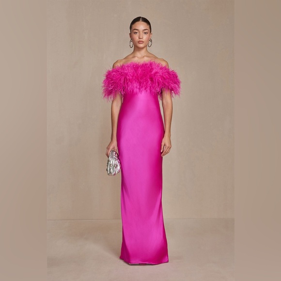 cult gaia Dresses & Skirts - Cult Gaia Terra Feather Gown in Pink Anemone